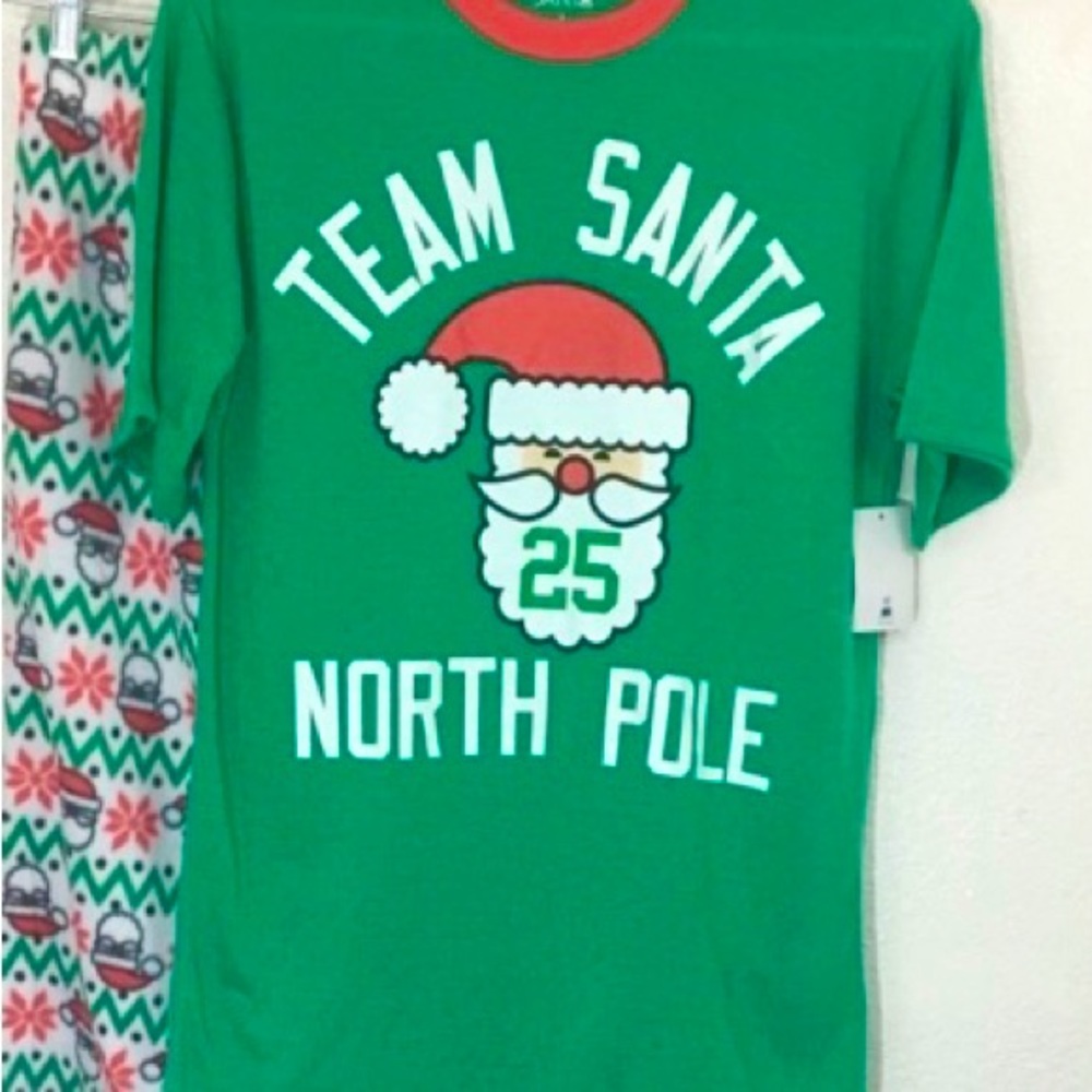 NWT Secret Santa Soft Fleece 2 pc Short Sleeve Christmas Team Santa Pajamas Med - Picture 2 of 6